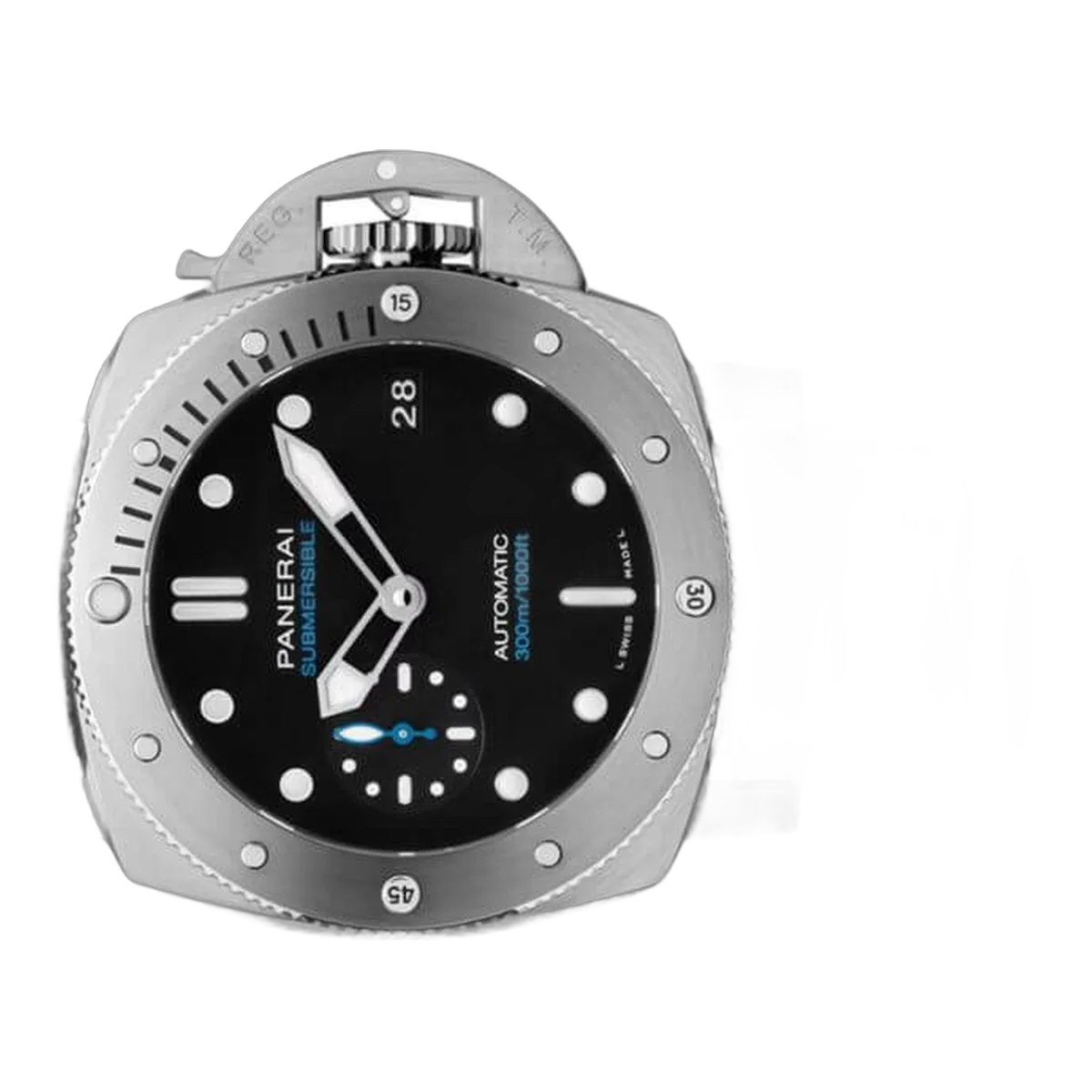 沛纳海 Luminor Submersible Pam00973 黑色表盘 42 毫米不锈钢黑色橡胶表带男士手表