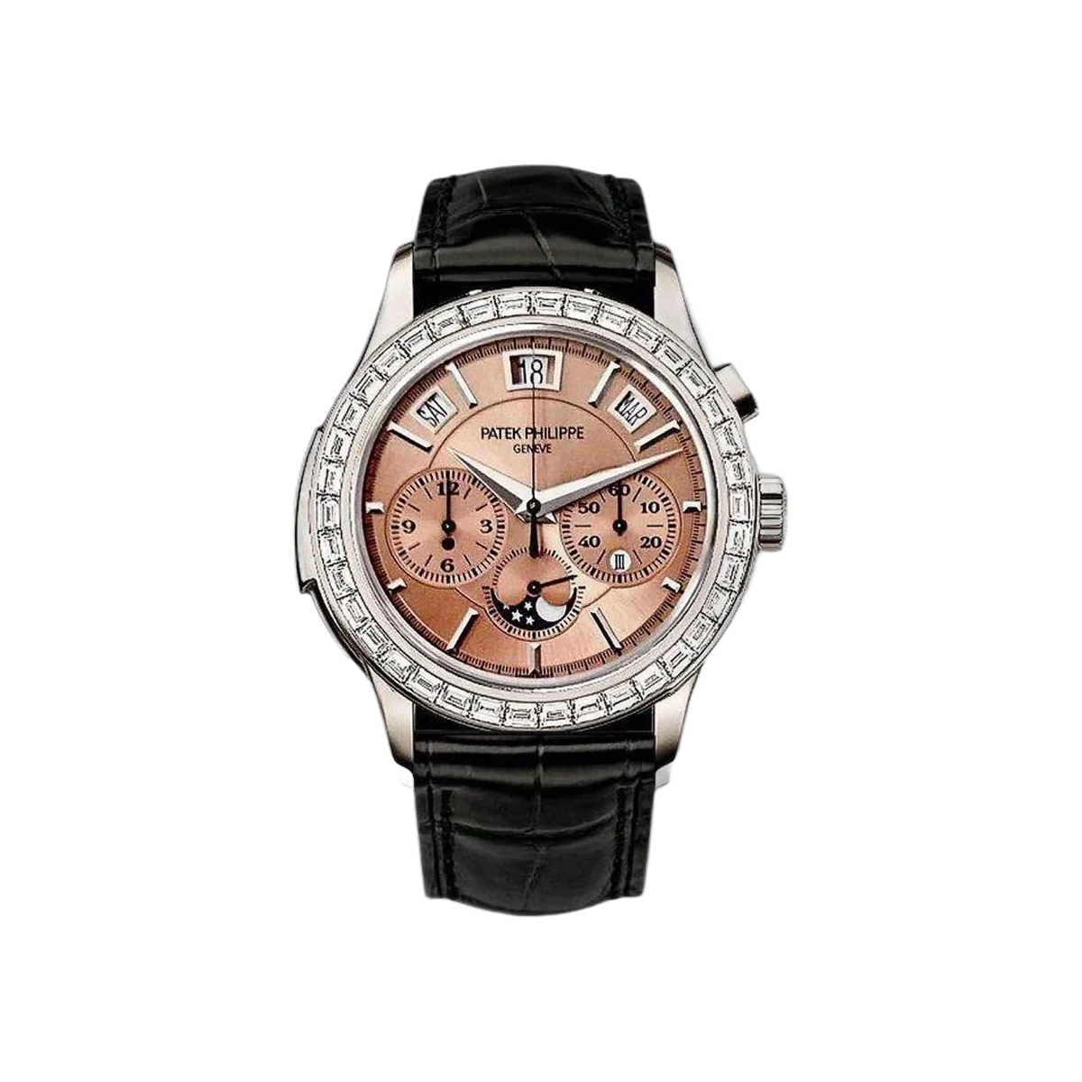 Patek Philippe Grand Complications 5208-300P Platinum Moon-Phase Diamond-set Bezel 42mm Salmon Dial Men's Watch