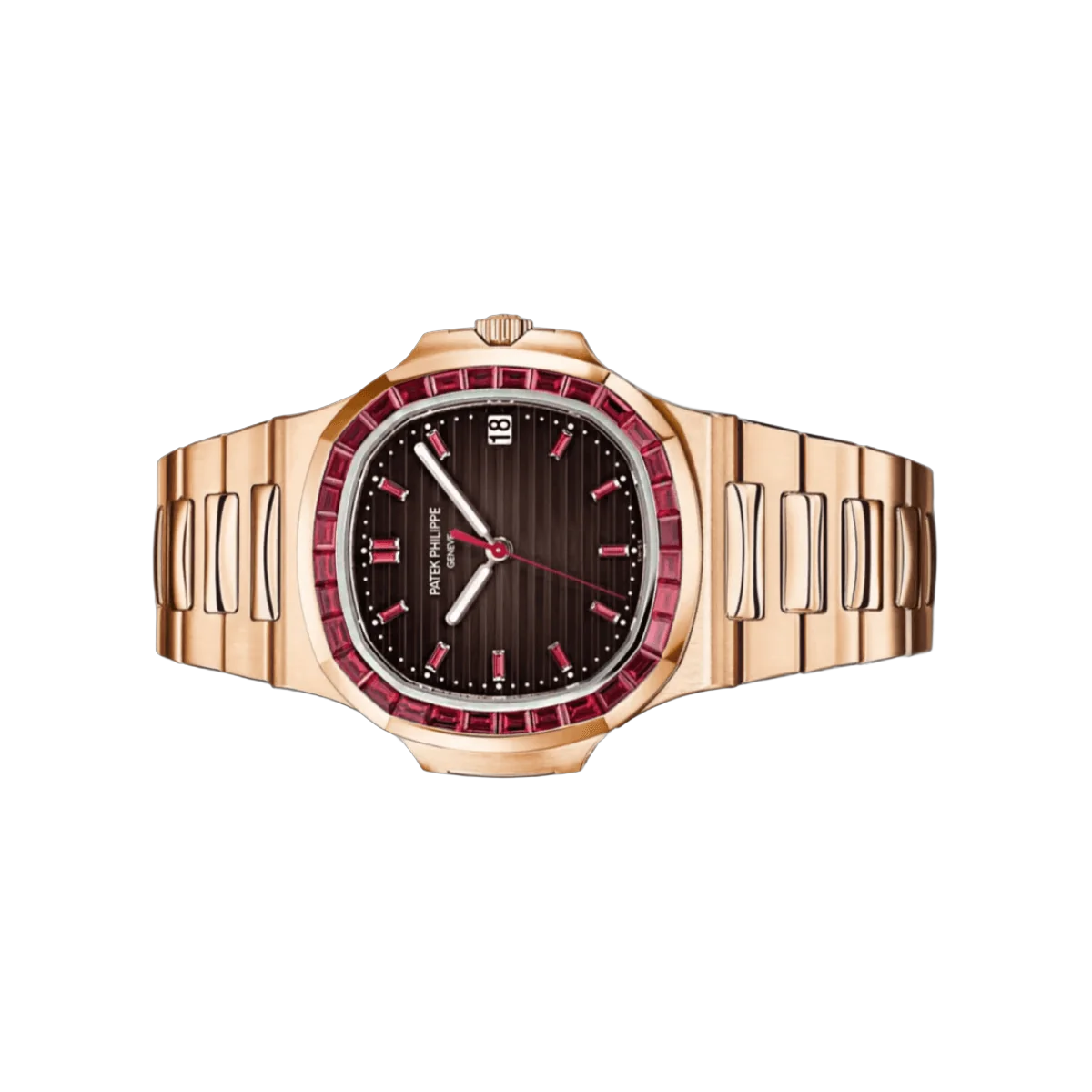Patek Philippe Nautilus 5723/112R-001 18K Roségold Rubin-Lünette Braunes Zifferblatt