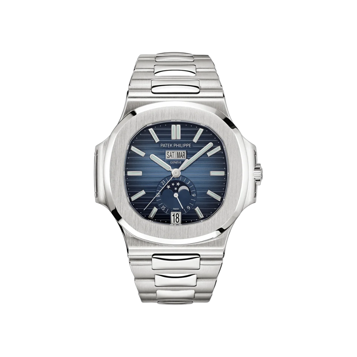 Patek Philippe Nautilus 5726/1A-014 Jahreskalender Mondphasen Edelstahl mit blauem Verlaufszifferblatt