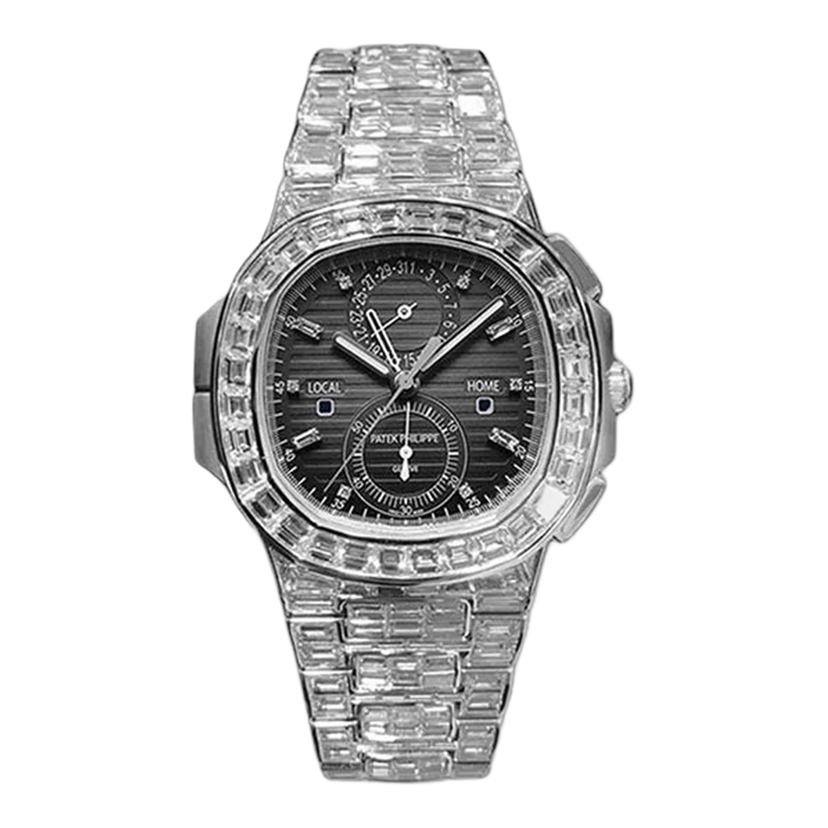 Patek Philippe Nautilus 5990/1400G-001 Travel Time Chronograph 40.5mm Black Gradated Dial 18K White Gold & Diamonds Men's Watch