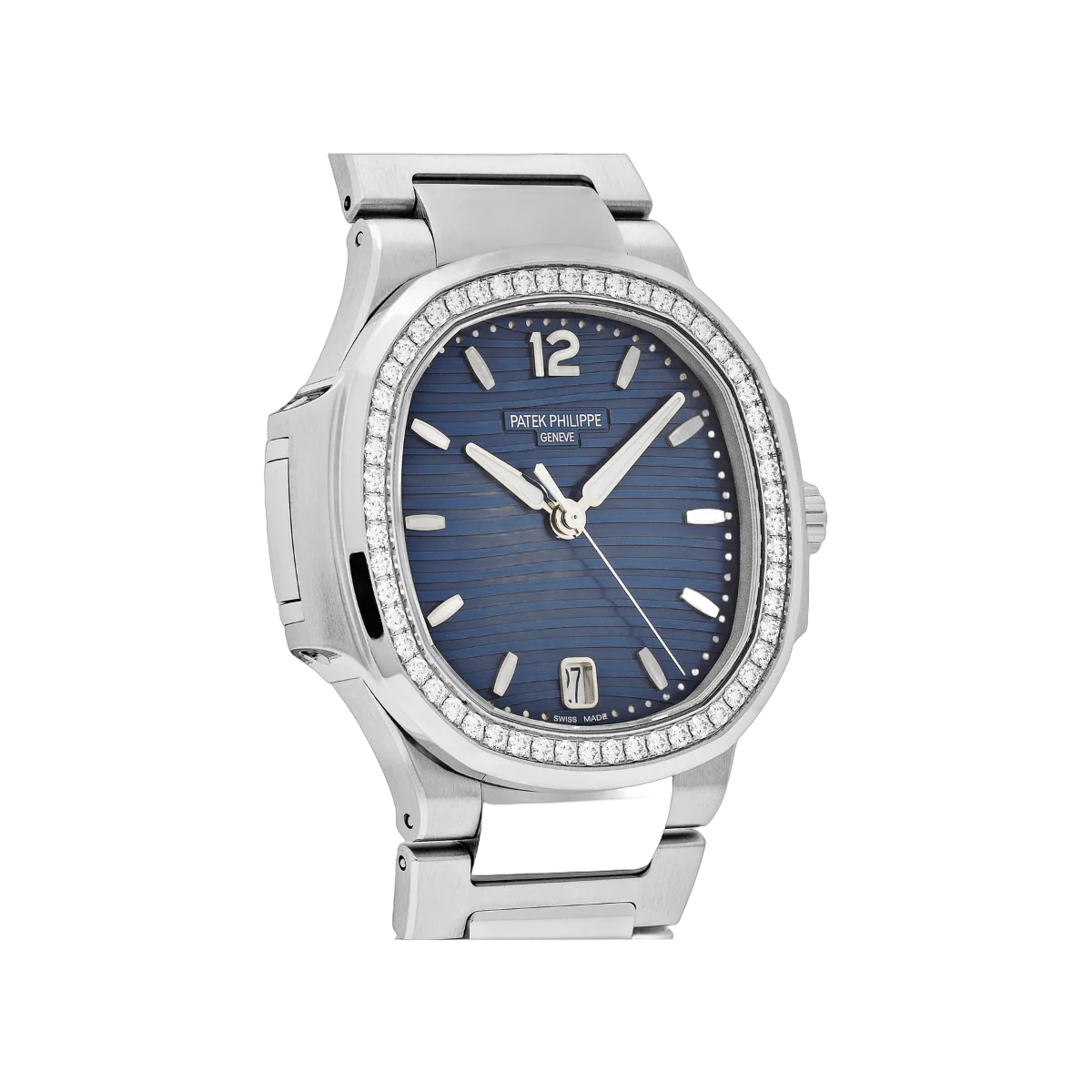 百达翡丽 Nautilus 7118/1200A-001 蓝色蛋白石索引表盘镶钻表圈不锈钢 35 毫米蓝色表盘女式手表