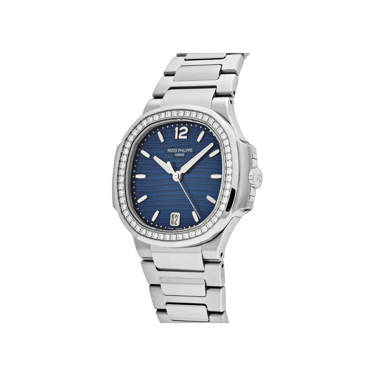 百达翡丽 Nautilus 7118/1200A-001 蓝色蛋白石索引表盘镶钻表圈不锈钢 35 毫米蓝色表盘女式手表