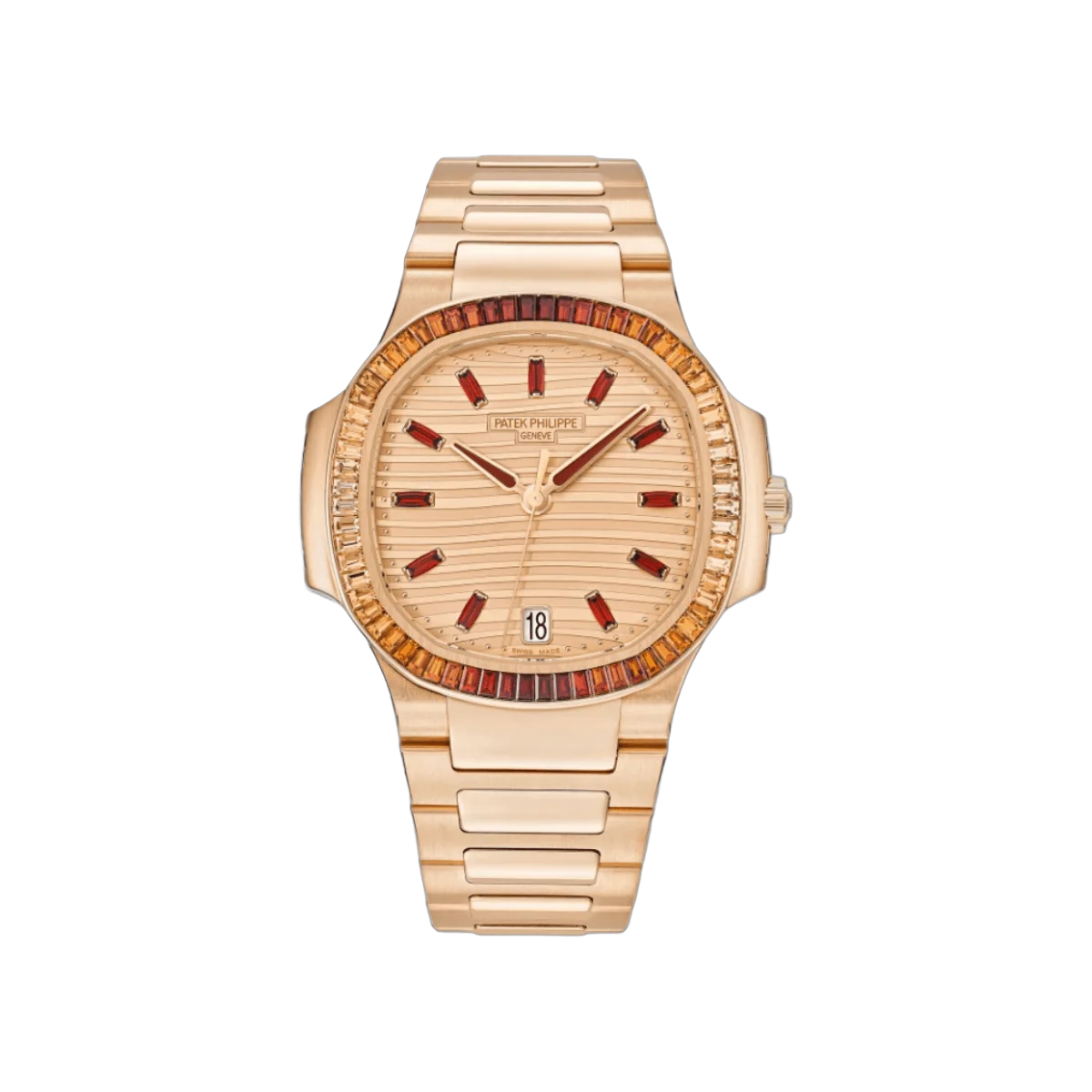 Patek Philippe Nautilus 7118/1300R Rose-Gilt Waves Baguette Paved Bezel 18K Rose Gold