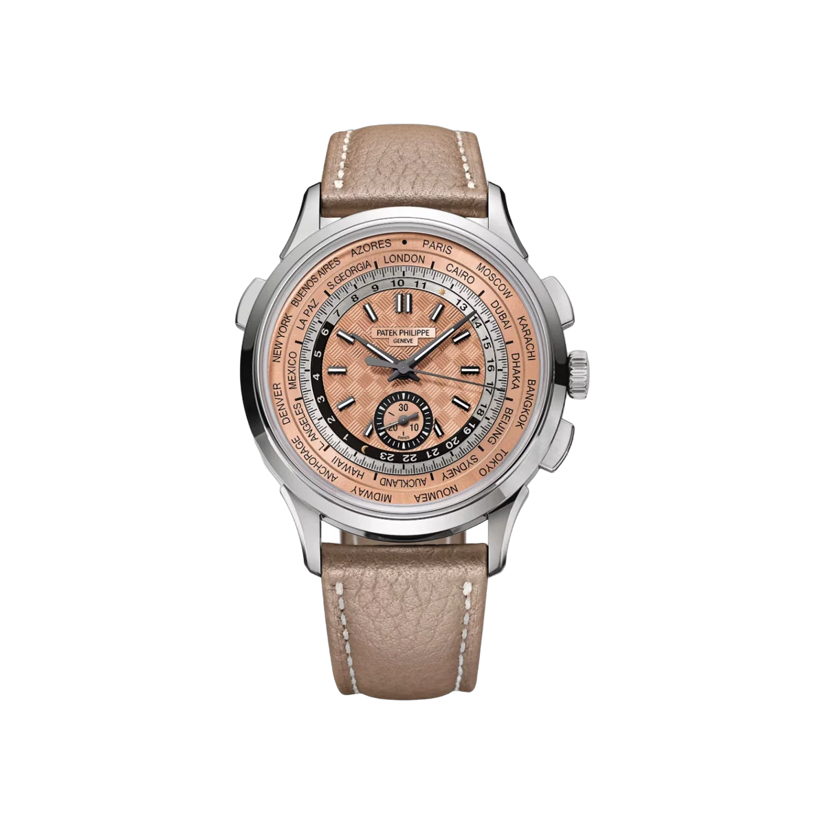 Patek Philippe World Time 5935A-001 Chronograph Stainless Steel Salmon Dial 41mm Men's Watch
