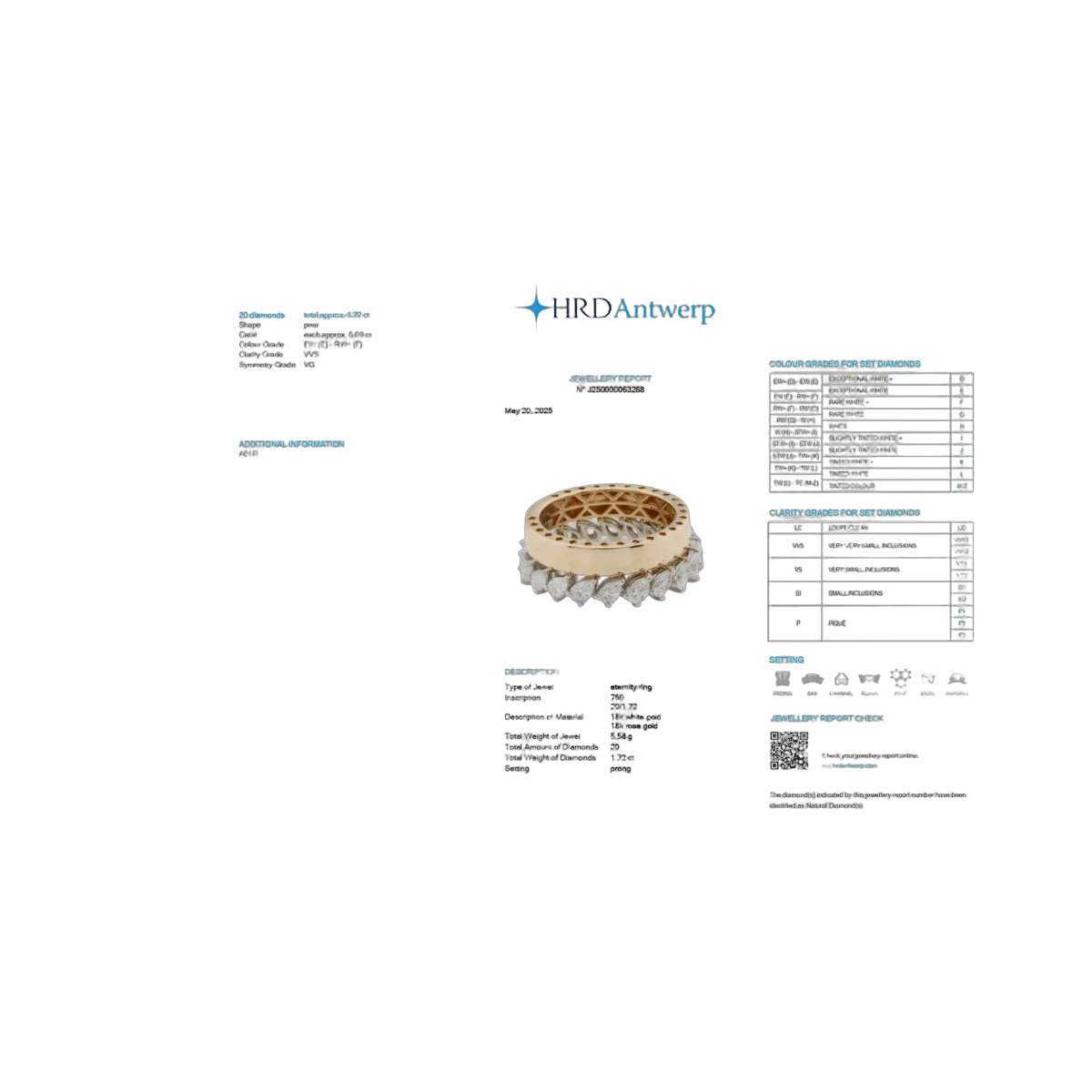 Birnenring- HRD- E-F/VVS 1.72 Karat- A01R, Gesamtgewicht - 5.58g
