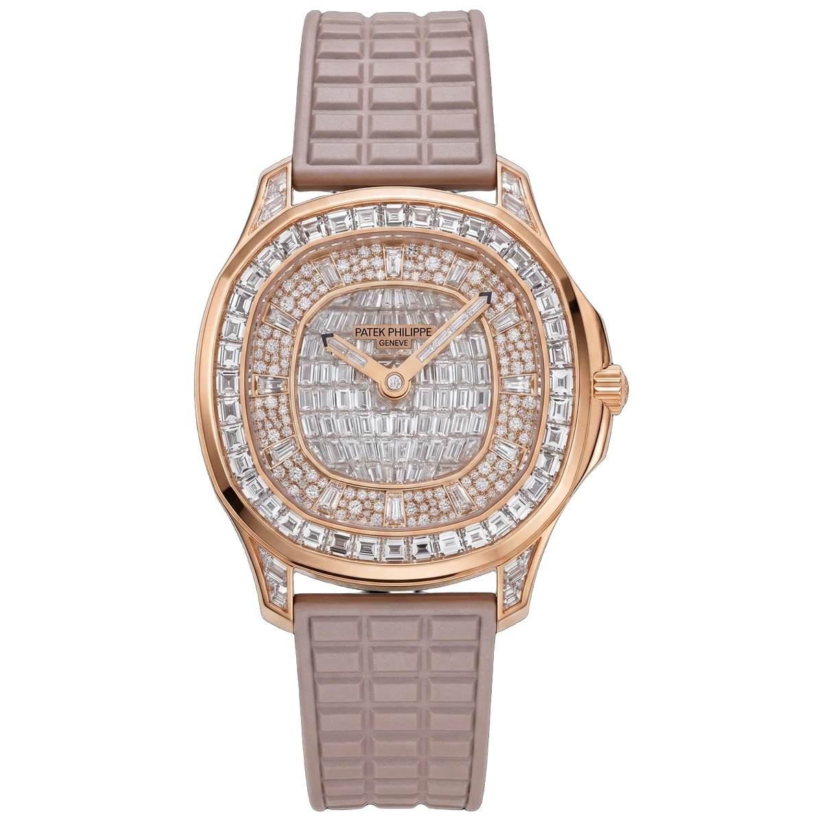 Patek Philippe Aquanaut 5062/450R-001 Luce Haute Joaillerie 38.8 Mm 18K Rose Gold Pearly Beige Rubber Straps Ladies Watch