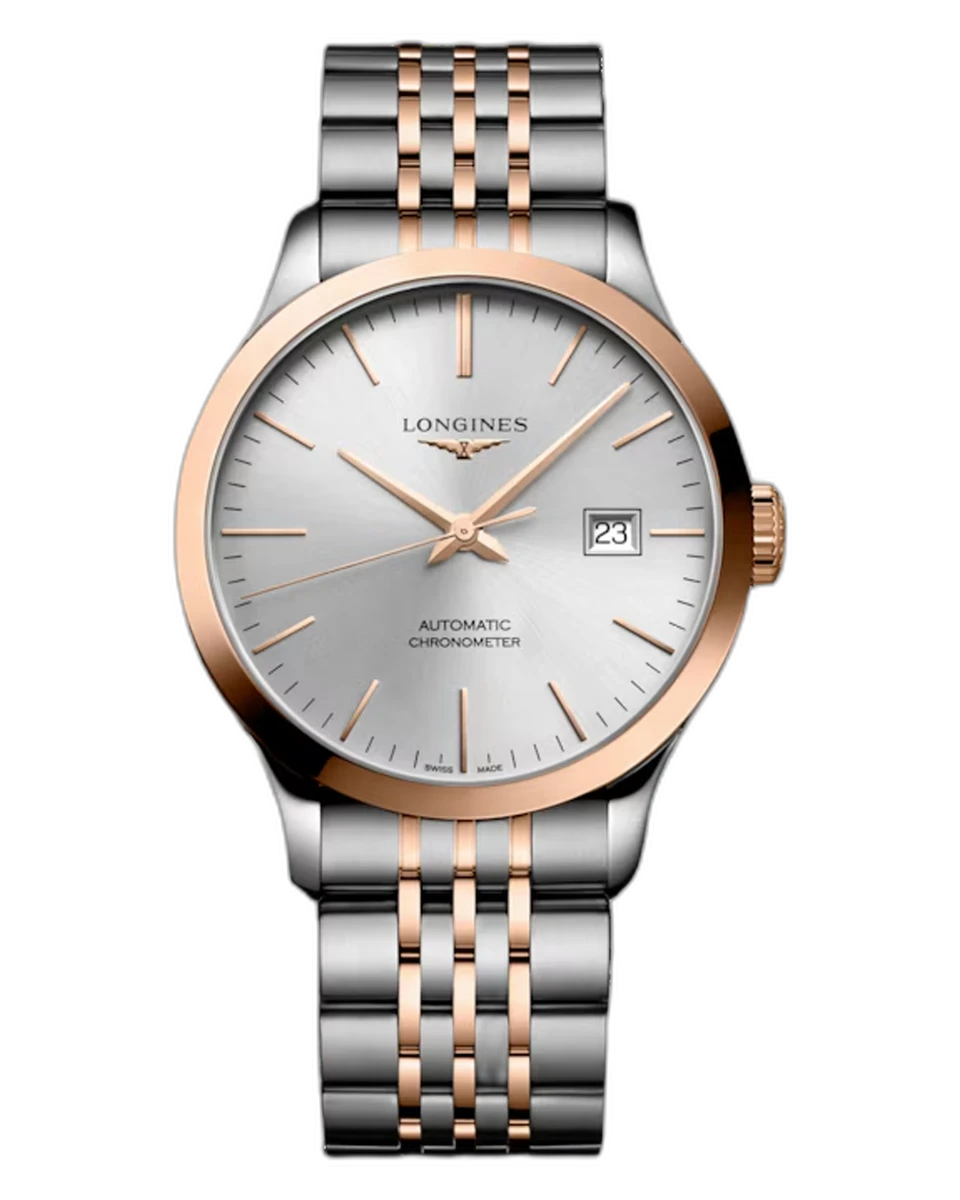 Longines Record Midsize L28205727 38.5MM 18K Rose Gold and Steel