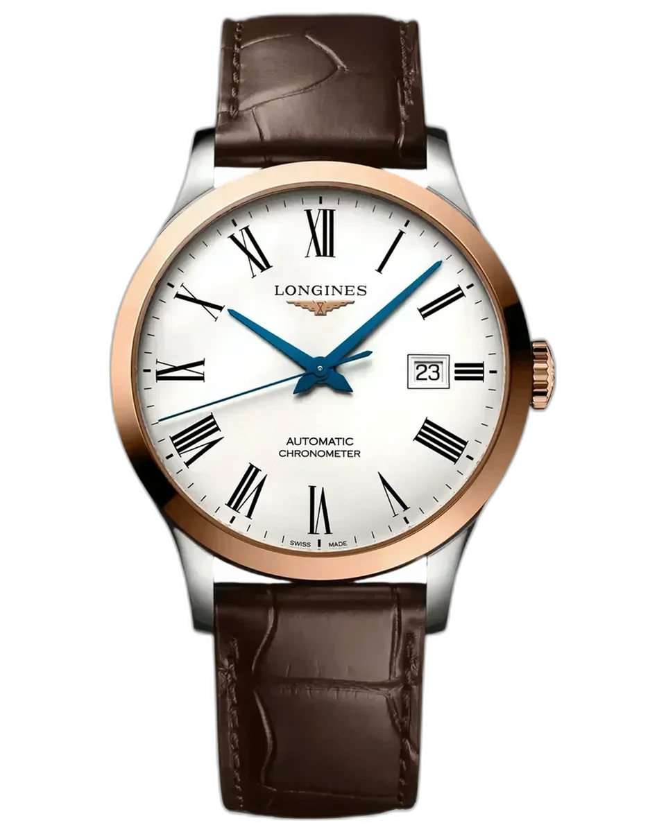 Longines Record Automatic L28215112 40MM White Dial 18K Rose Gold and Steel