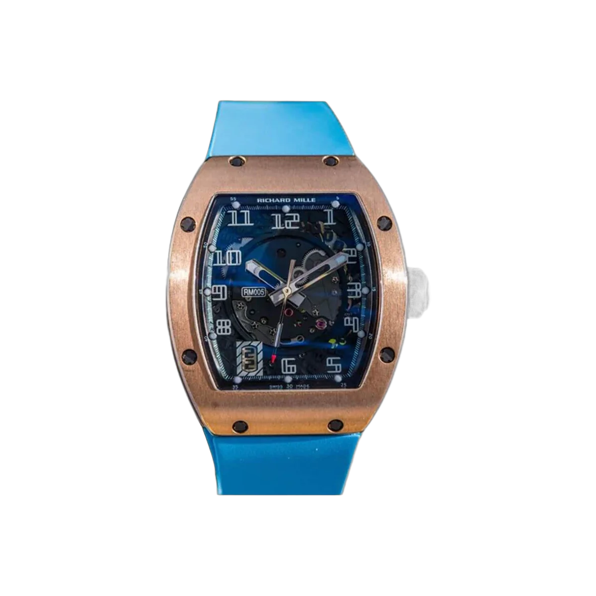 Richard Mille Rm 005 Automatic 18K Rose Gold Blue Rubber Straps