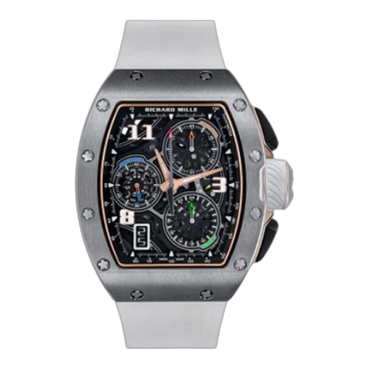 Richard Mille Rm 72-01 Ti Automatic Winding Lifestyle Flyback Chronograph 38.4Mm X 47.3Mm Titanium White Rubber Straps