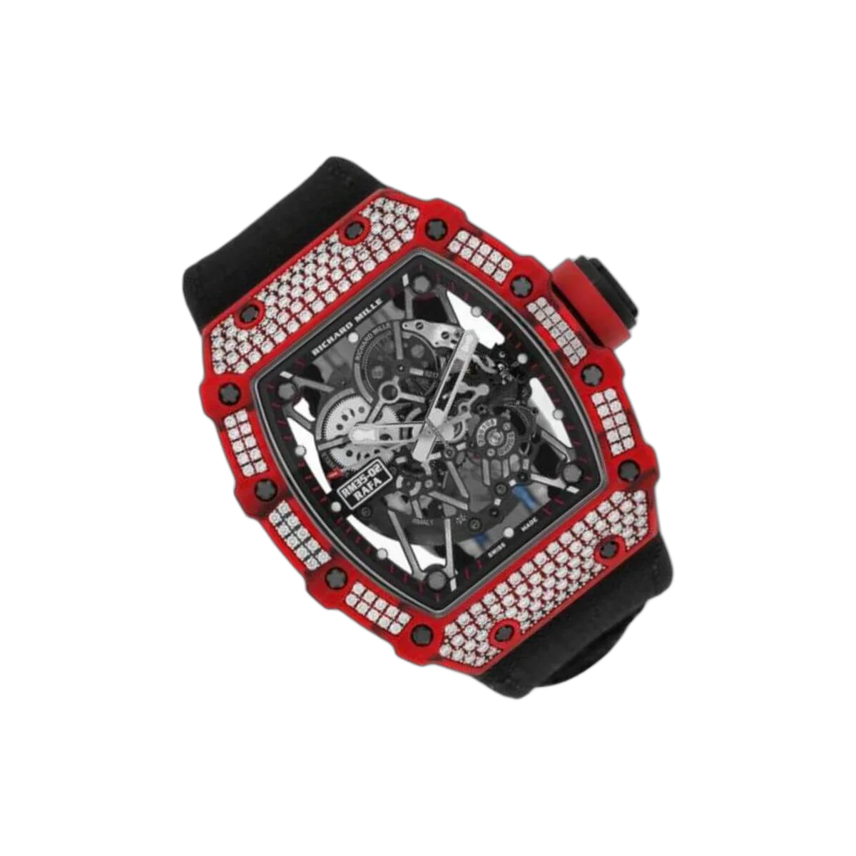 Richard Mille RM35-02 Rafael Nadal Diamond Red Quartz TPT Skeleton Zifferblatt