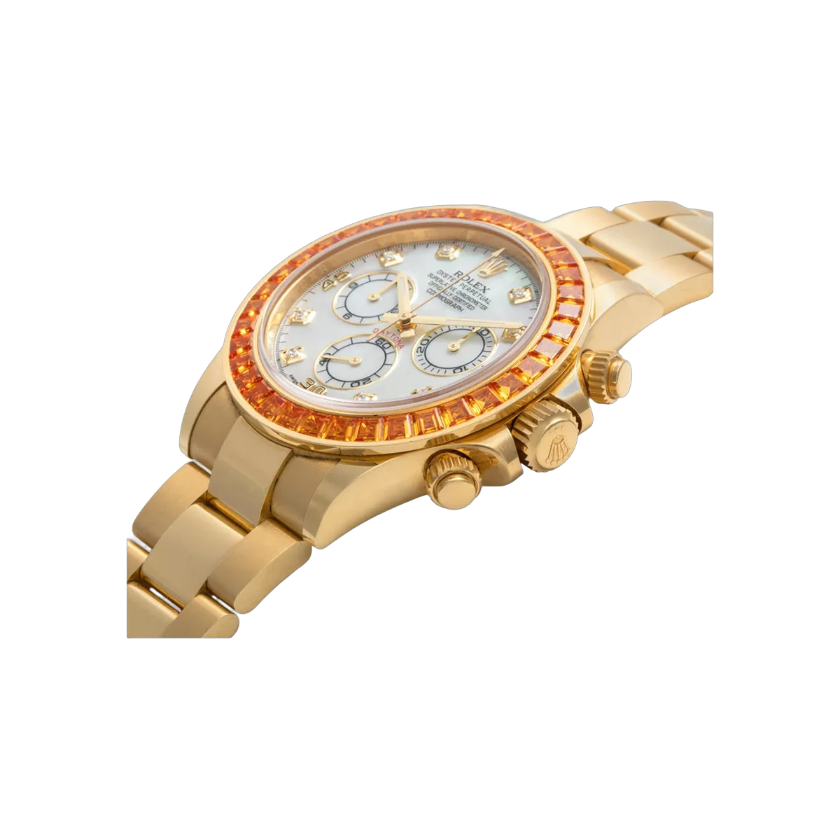 劳力士 Cosmograph Daytona 116578SACO 黄金长方形切割橙色蓝宝石表圈 40 毫米珍珠母贝表盘中性手表