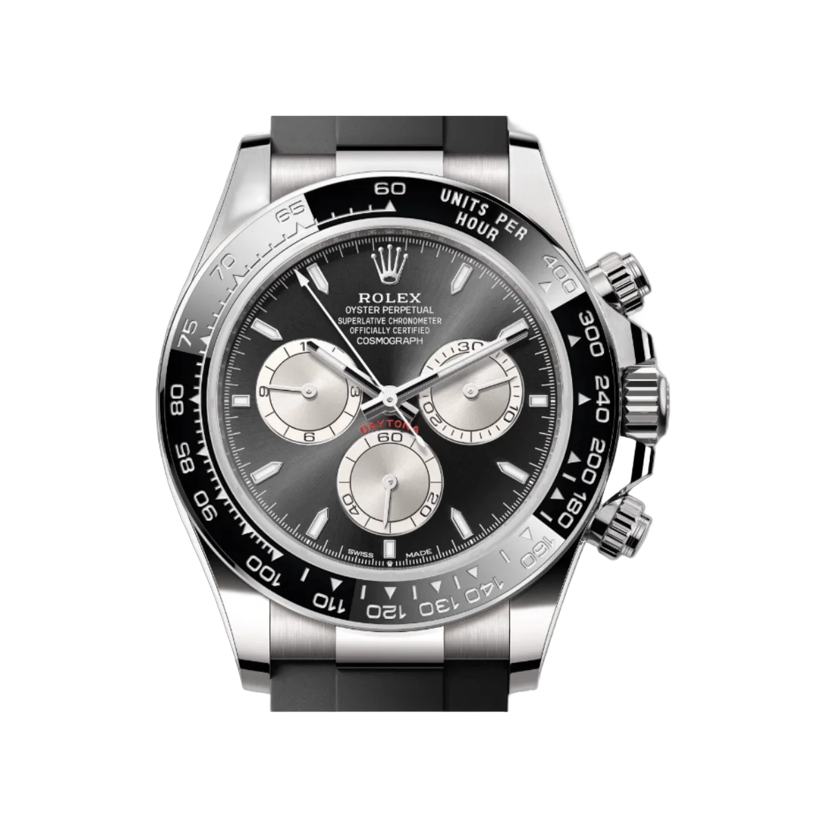 Rolex Cosmograph Daytona 126519lN-0002 White Gold Ceremic Bezel Black Rubber Strap Black Dial