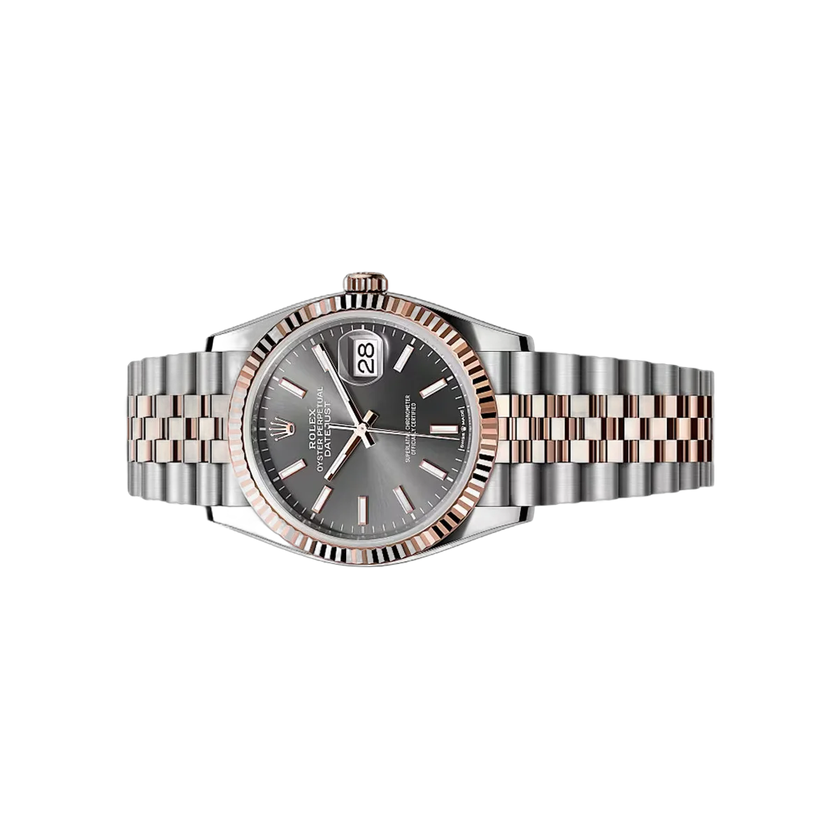 Rolex Datejust 126231-0013 Stahl & Roségold Geriffelte Lünette 36mm Schieferfarbenes Zifferblatt Damenuhr