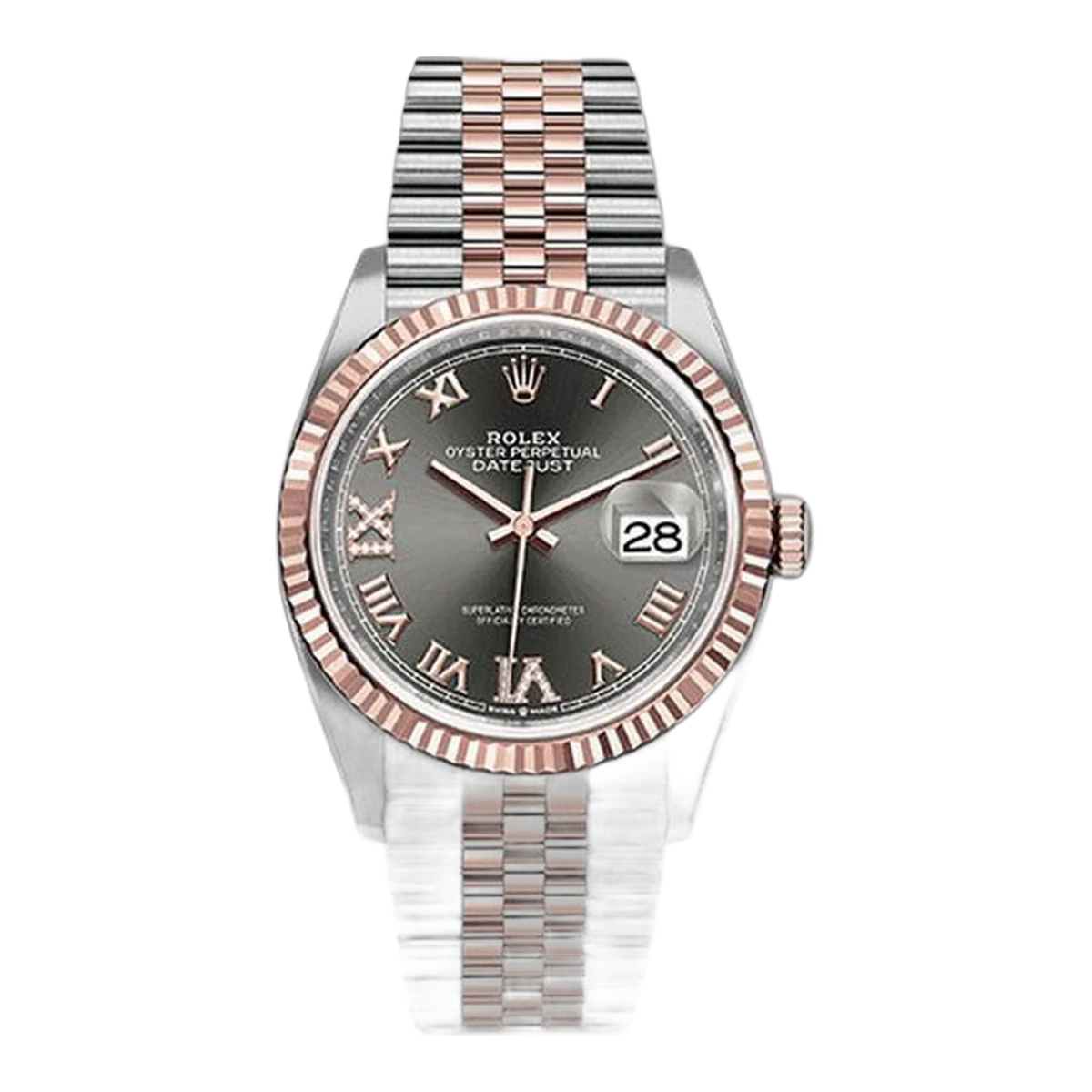 劳力士 Datejust 126231 Dkrdr69J 36 毫米凹槽表圈深铑罗马表盘 Jubilee 手链钢和永恒玫瑰色 Rolesor 男女通用手表
