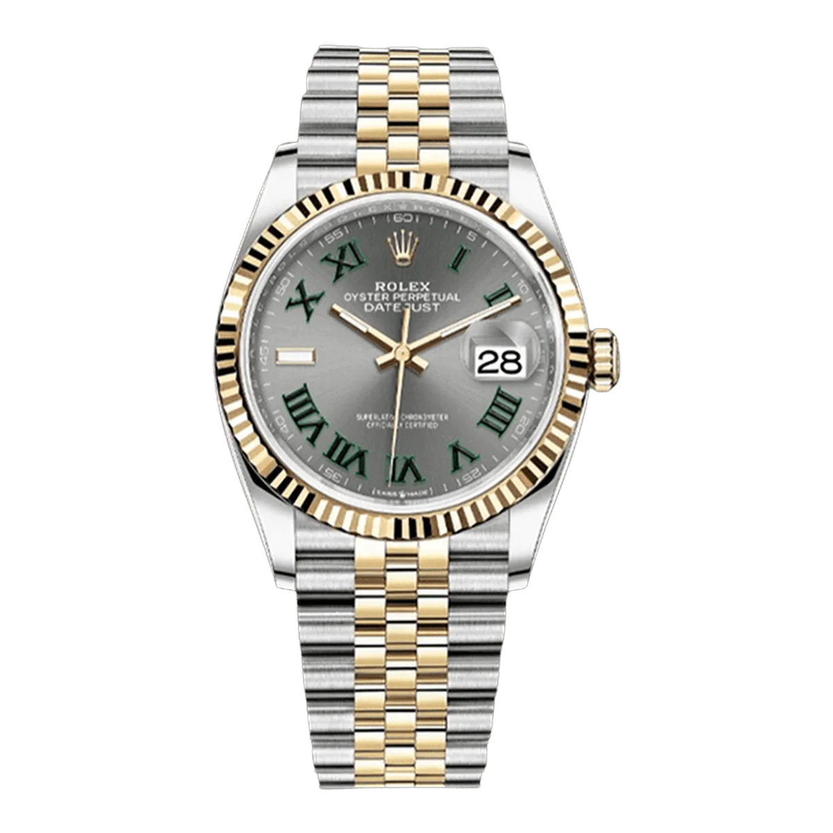 劳力士 Datejust 126233-0035 石板灰绿色罗马表盘 36 毫米不锈钢和 18K 黄金女士手表