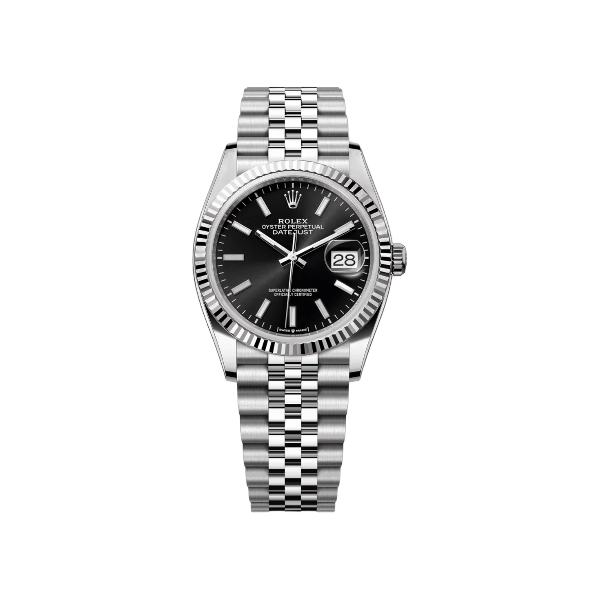 劳力士 Datejust 126234-0015 蚝式钢白金黑色索引表盘 36 男女通用手表