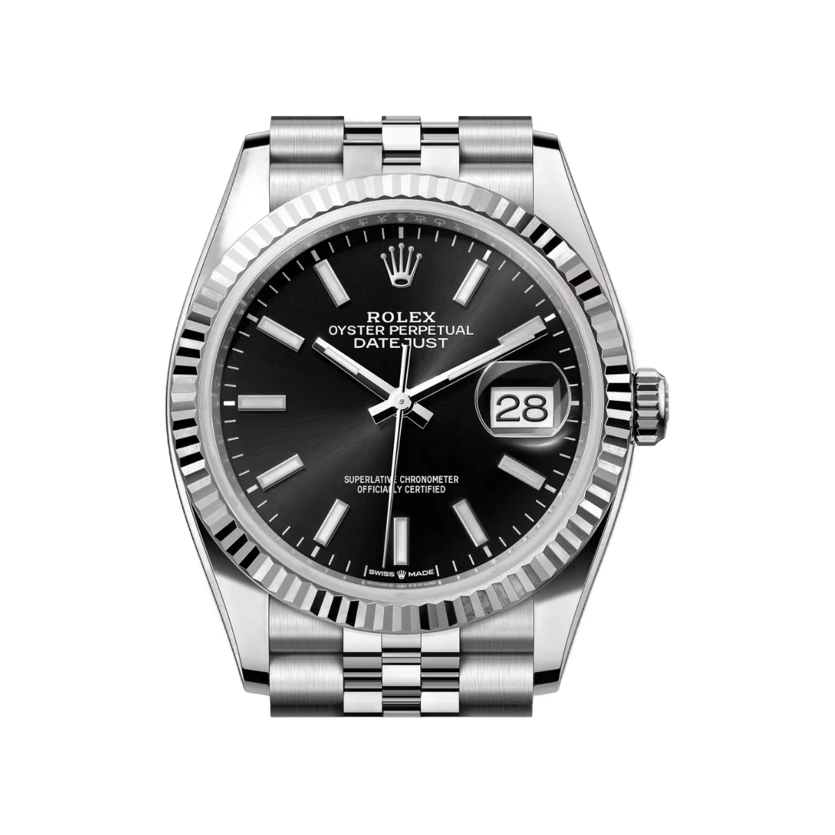 劳力士 Datejust 126234-0015 蚝式钢白金黑色索引表盘 36 男女通用手表