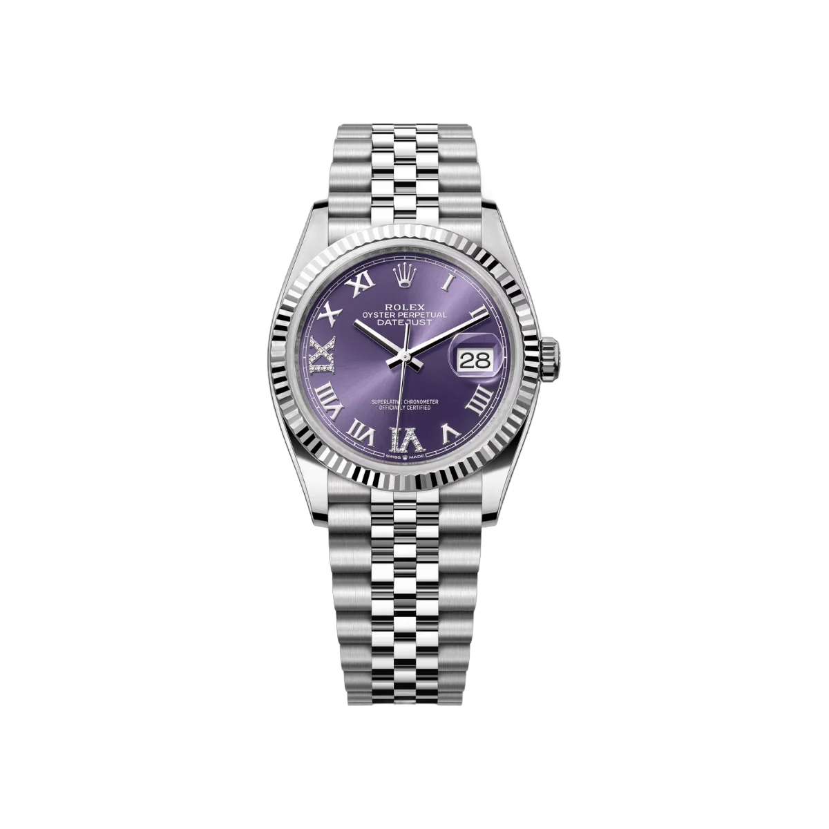 Rolex Datejust 126234-0021 Oystersteel White Gold Aubergine Dial 36mm Women’s Watch