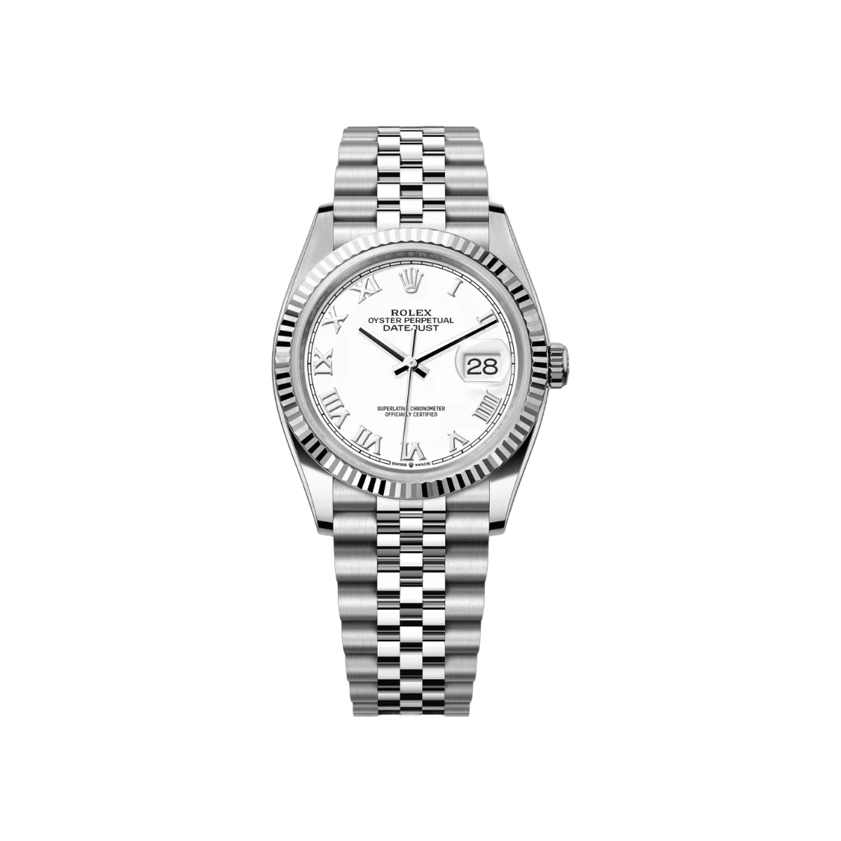 Rolex Datejust 126234-0025 Oystersteel White Gold White Roman Dial 36mm Unisex Watch