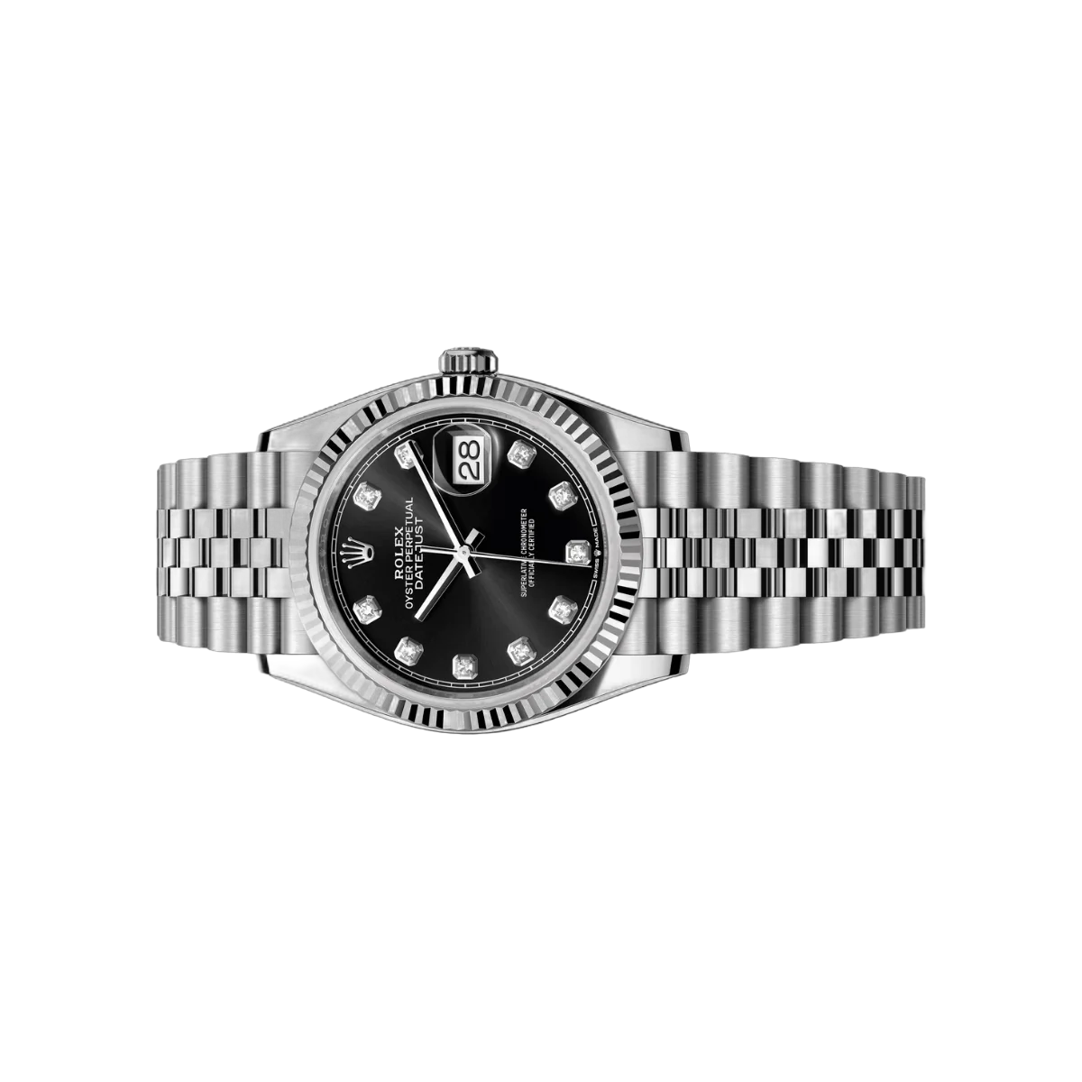 劳力士 Datejust 126234-0027 牡蛎钢白金钻石数字亮黑色表盘 36 毫米男女通用手表