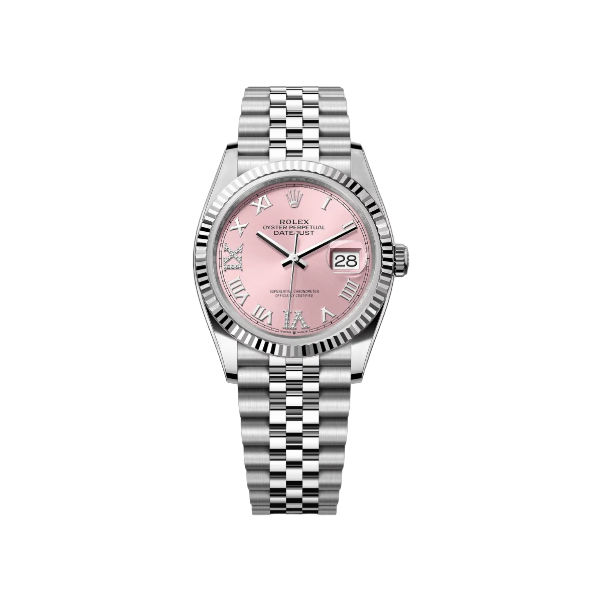 Rolex Datejust 126234-0031 Oystersteel Weißgold römische Ziffern rosa Zifferblatt 36 mm Damenuhr