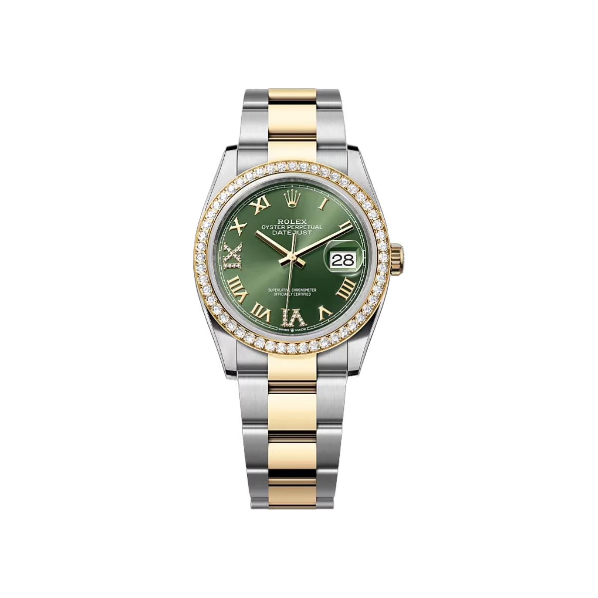 劳力士 Datejust 126283RBR-0012 蚝式钢金橄榄绿表盘 36 毫米女士手表