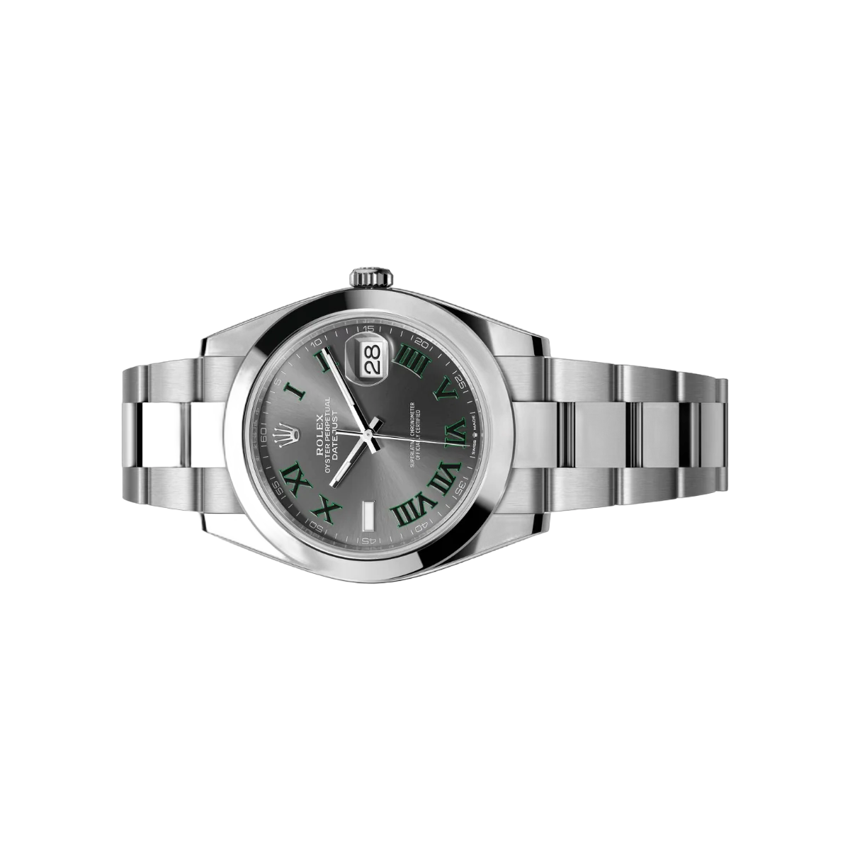 Rolex Datejust 126300-0013 Oyster Perpetual 41mm Green Roman Numerals Grey Dial Mens Watch