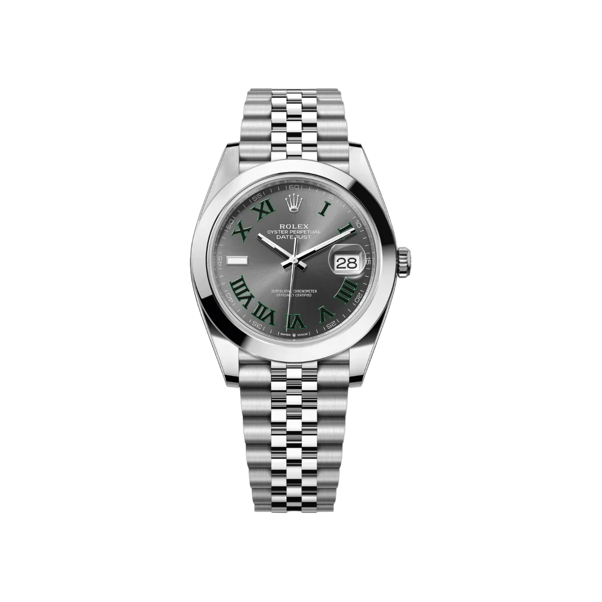 ساعة رولكس ديت جست 126300-0014 أويستر بربتشوال رجالية 41 مم مينا رمادي داكن مع أرقام رومانية خضراء