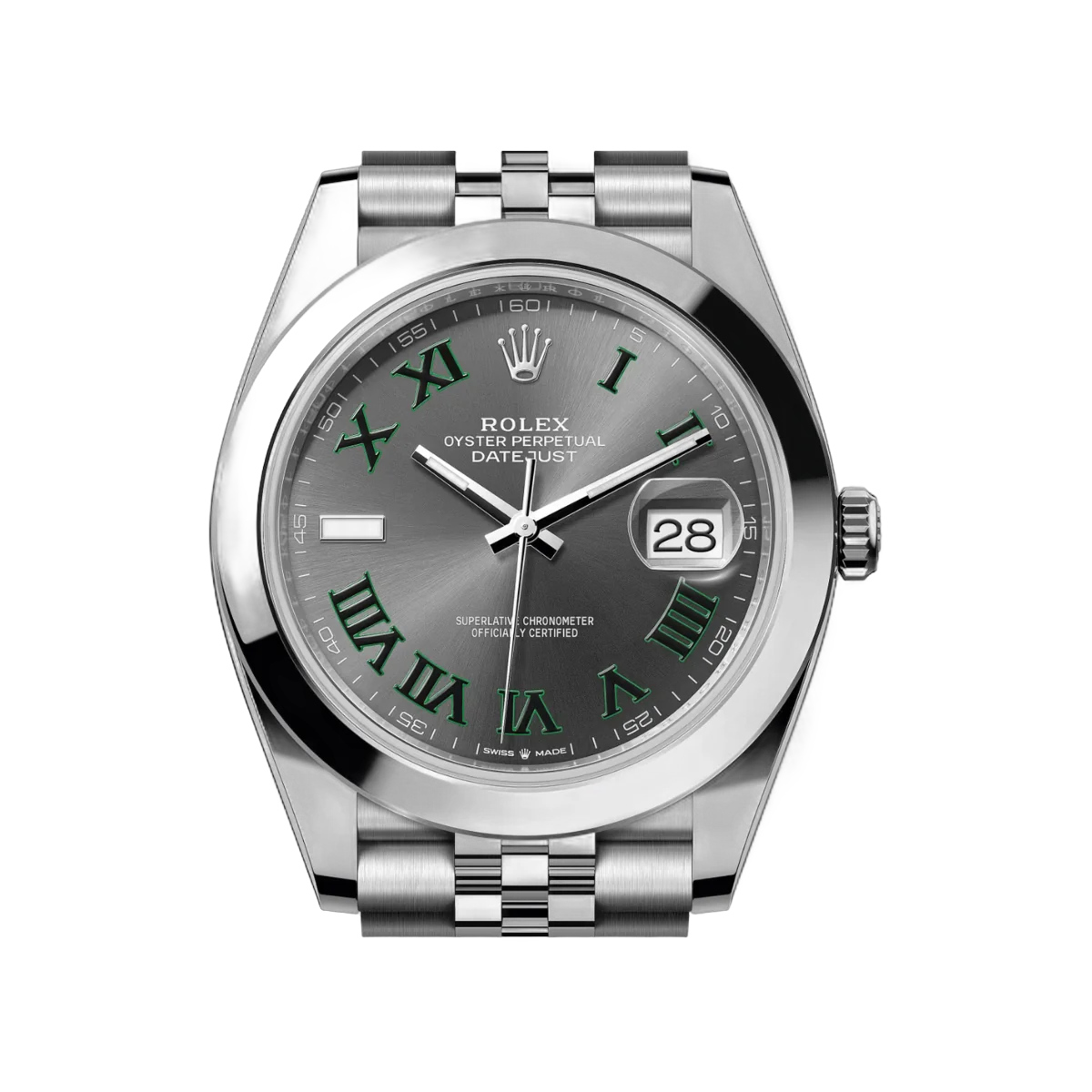 Rolex Datejust 126300-0014 Oyster Perpetual 41Mm Green Roman Numerals Slate Grey Dial Men's Watch