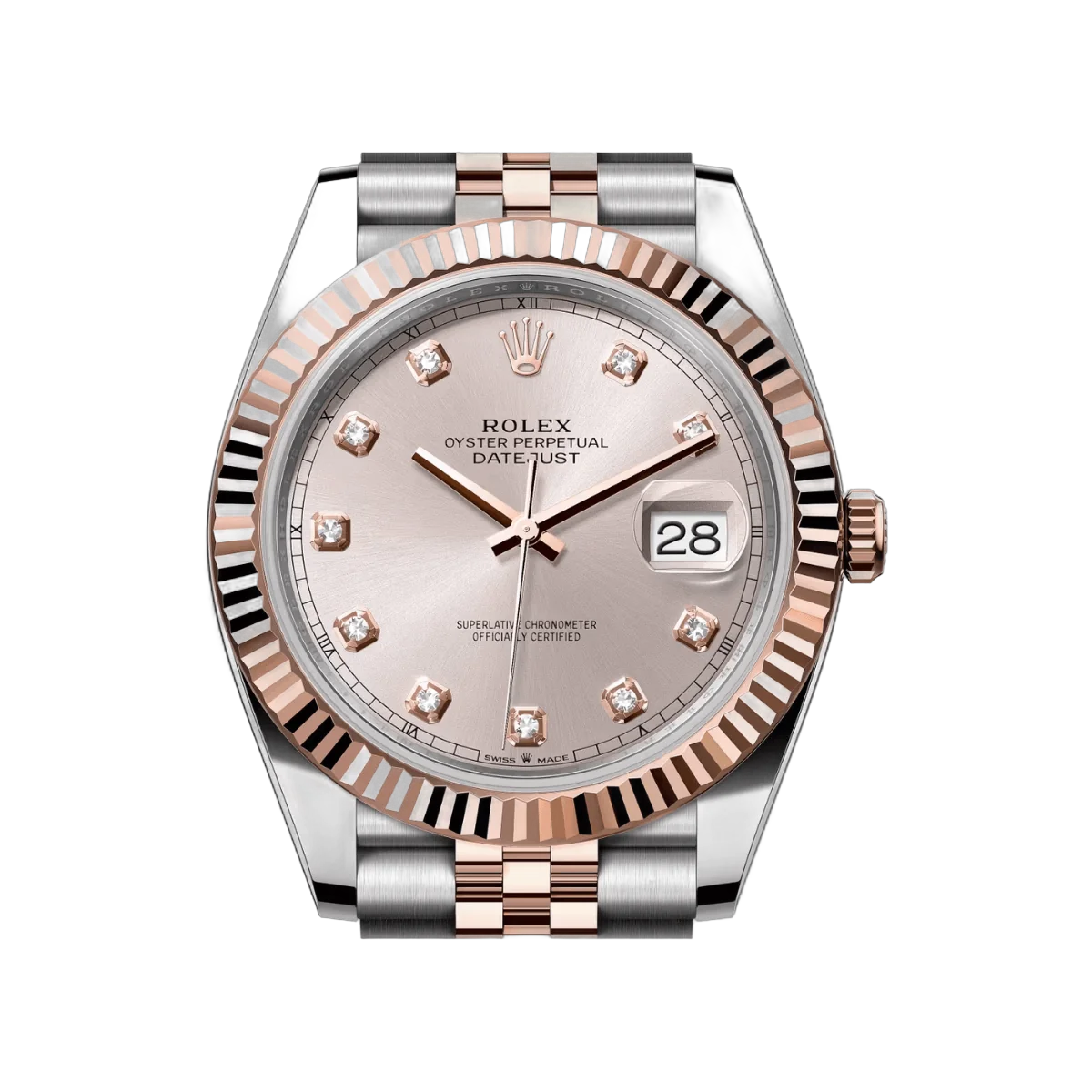 Rolex Datejust 126331-0008 Oyster Perpetual 18K Everose Gold 41Mm Sundust Dial Diamond Markers Men’s Watch
