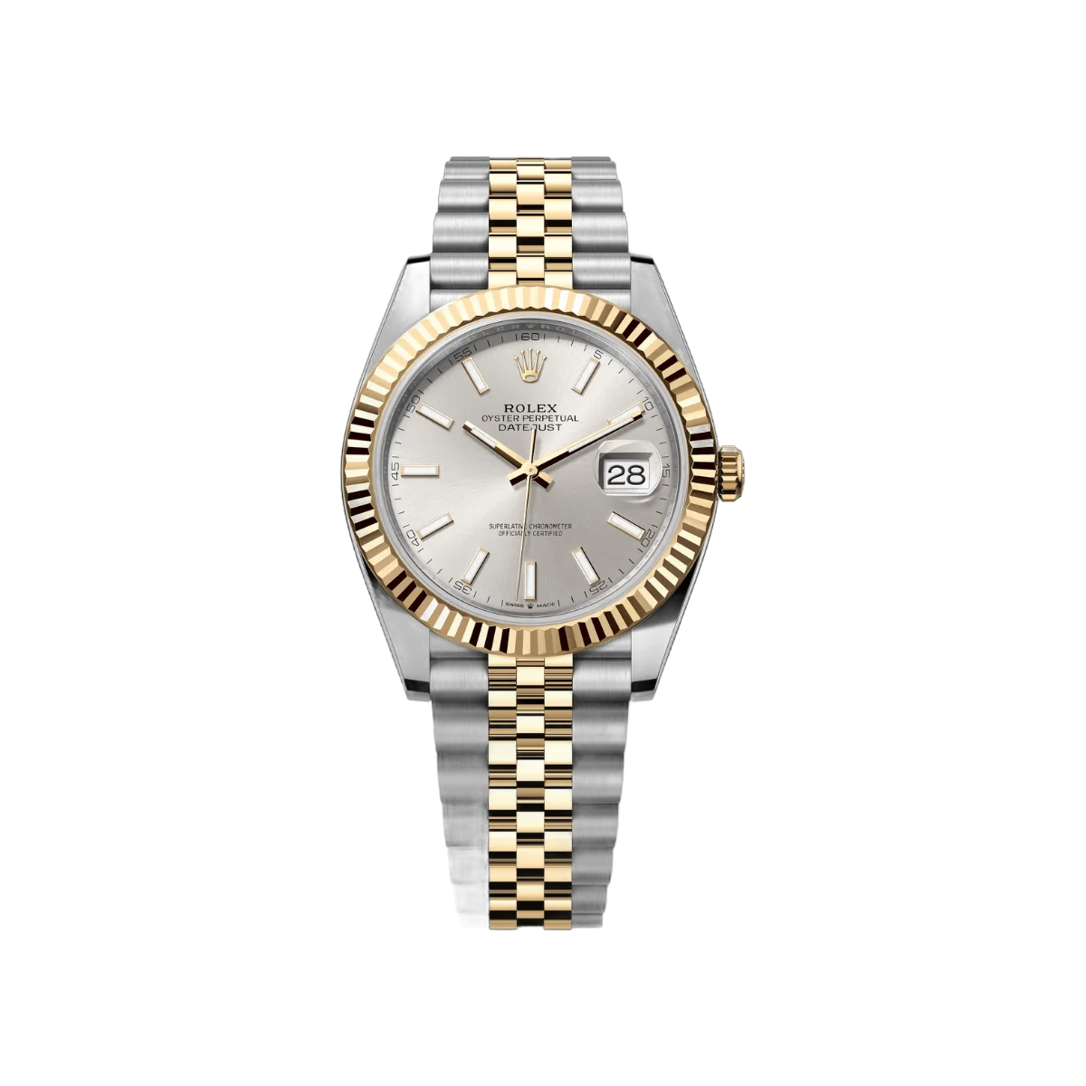 Rolex Datejust 126333-0002 Oystersteel 18kt Yellow Gold 41mm Silver Dial Mens Watch-