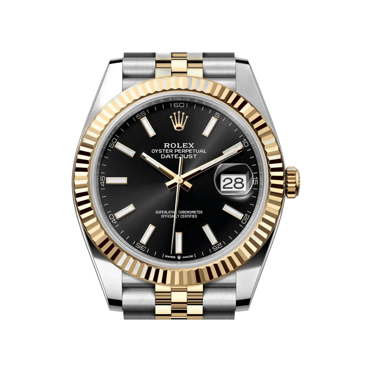 Rolex Datejust 126333-0014 Oystersteel 18kt Gelbgold 41mm Schwarzes Indexzifferblatt Herrenuhr