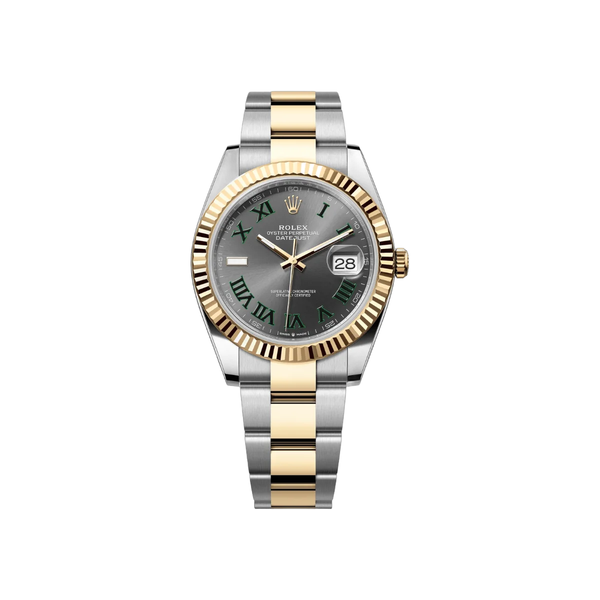 Rolex Datejust 126333-0019 Oystersteel 18kt Gelbgold Grüne Ziffern 41mm Graues Zifferblatt Herrenuhr