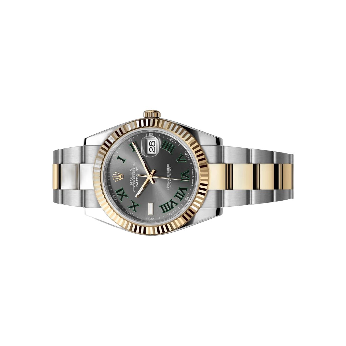 Rolex Datejust 126333-0019 Oystersteel 18kt Gelbgold Grüne Ziffern 41mm Graues Zifferblatt Herrenuhr