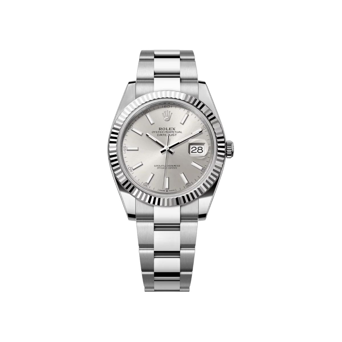 劳力士 Datejust 126334-0003 牡蛎钢 18K 白金表圈银色索引表盘 41 毫米男士手表