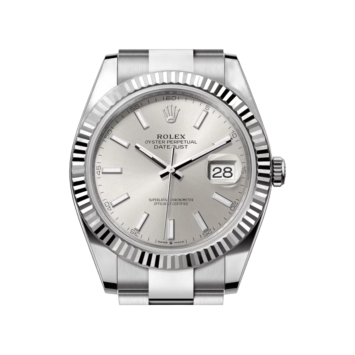 劳力士 Datejust 126334-0003 牡蛎钢 18K 白金表圈银色索引表盘 41 毫米男士手表