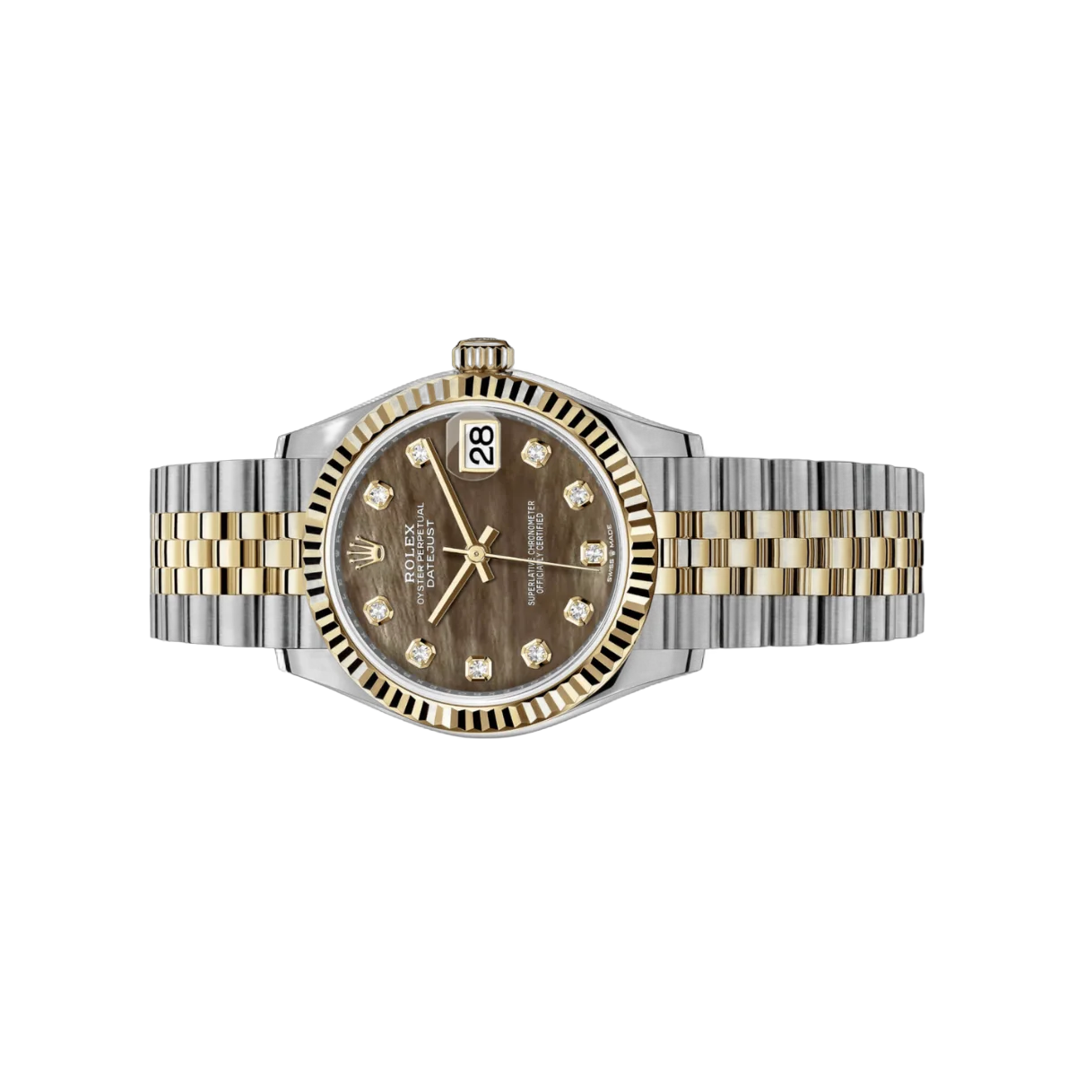 Rolex Datejust 278273 DKMDJ Dunkles 18 Karat Gelbgold und Stahl 31mm Perlmutt Diamanten Zifferblatt Damenuhr