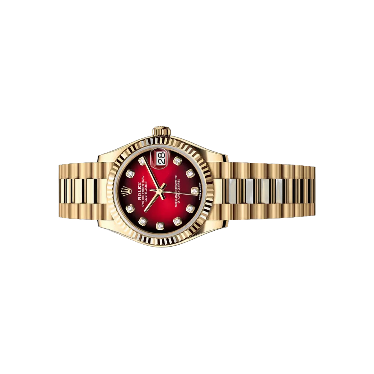 Rolex Datejust 278278-0049 Gelbgold 31mm Rotes Ombré Diamantzifferblatt Damenuhr