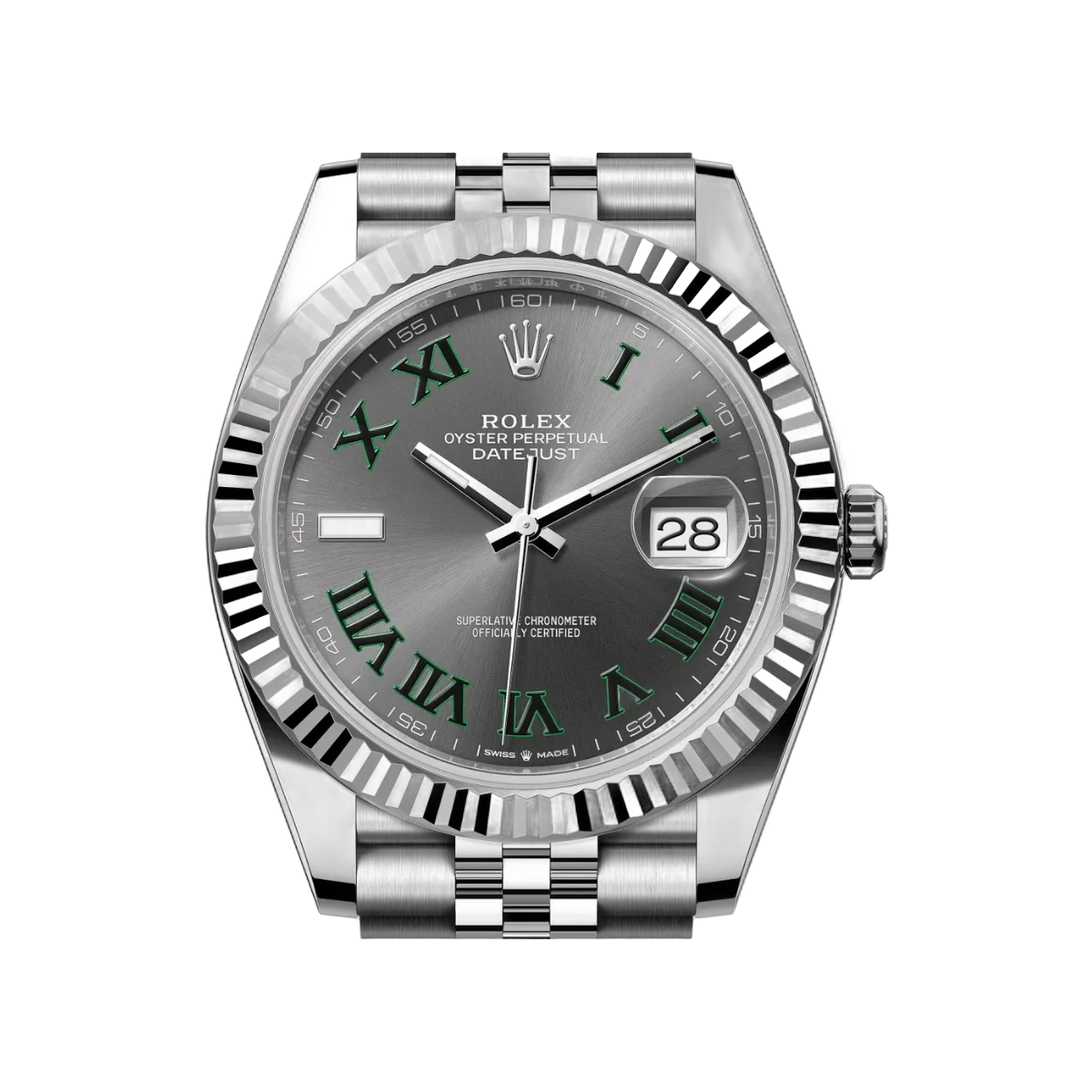 Rolex Datejust 41 Oyster Perpetual 126334-0022 Weißgold 41mm Grau Zifferblatt Grüne Ziffern Herrenuhr