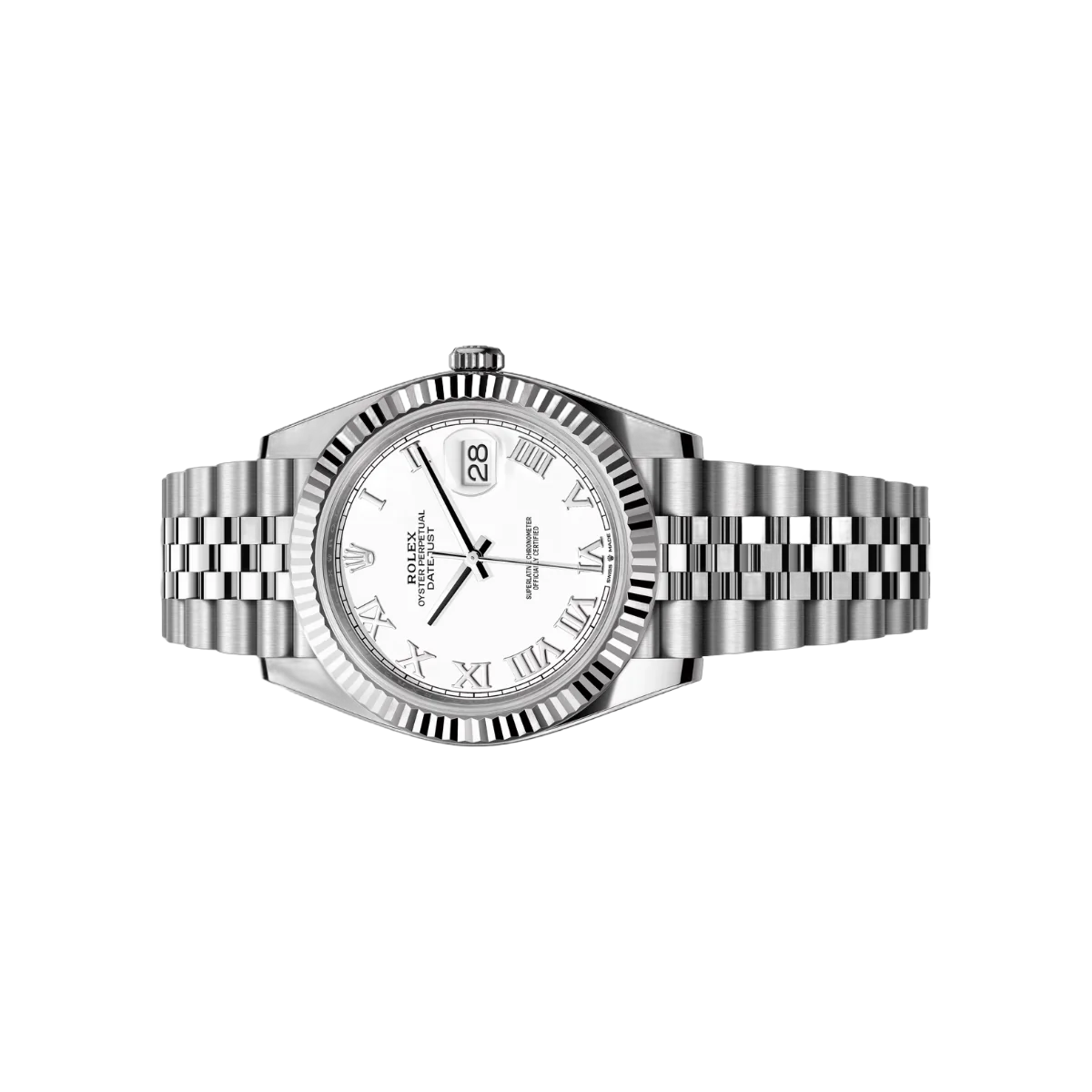 Rolex Datejust 41 Oyster Perpetual 126334-0024 ساعة رجالية من الذهب الأبيض عيار 41 ملم بمينا أبيض وأرقام رومانية