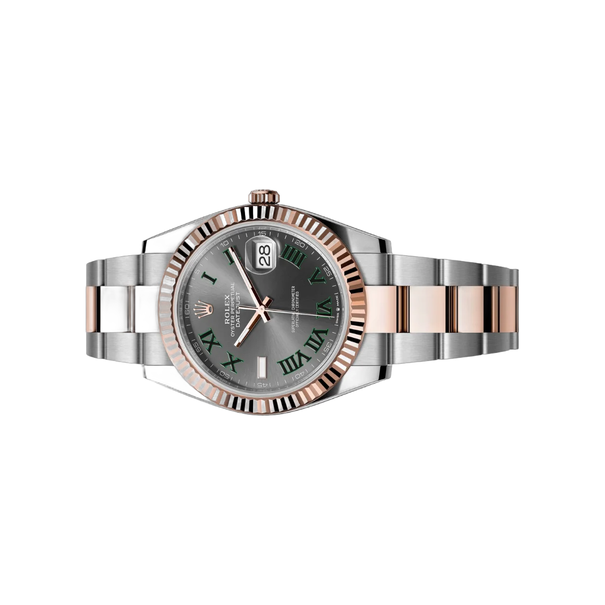 Rolex Datejust m126331-0015 Oyster Perpetual Wimbledon Everose Gold Green Roman Numerals 41mm Slate Grey Dial Mens Watch