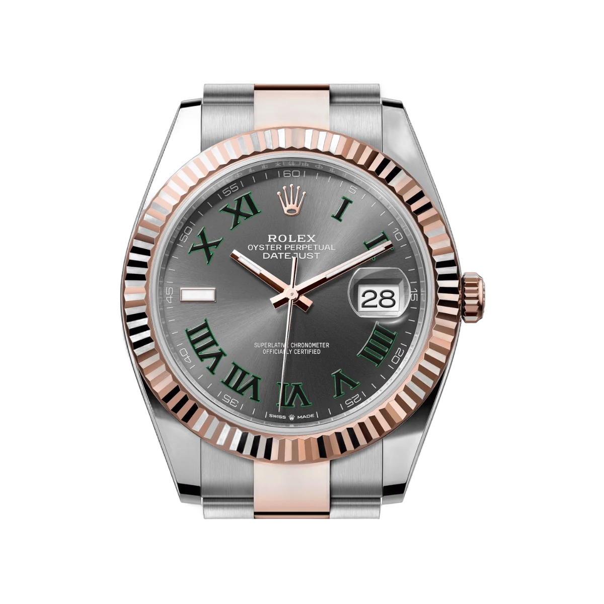 Rolex Datejust m126331-0015 Oyster Perpetual Wimbledon Everose Gold Green Roman Numerals 41mm Slate Grey Dial Mens Watch