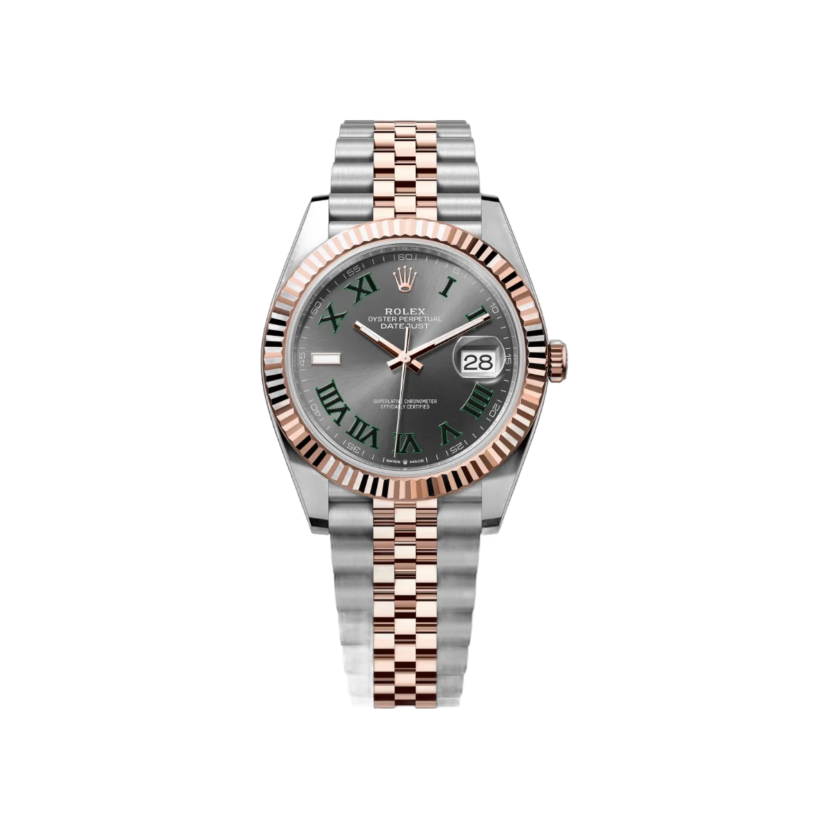 Rolex Datejust m126331-0016 Oyster Perpetual Wimbledon Everose Gold Grüne römische Ziffern 41mm Schiefergraues Zifferblatt Herrenuhr