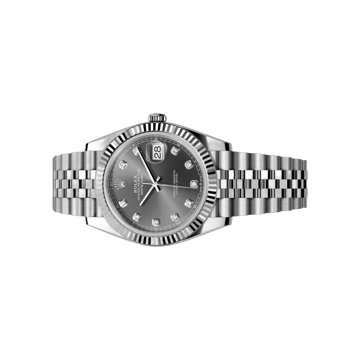 Rolex Datejust m126334-0006 ساعة رجالية 41 ملم من الذهب الأبيض أويستر ستيل بمينا رمادي مرصع بالألماس