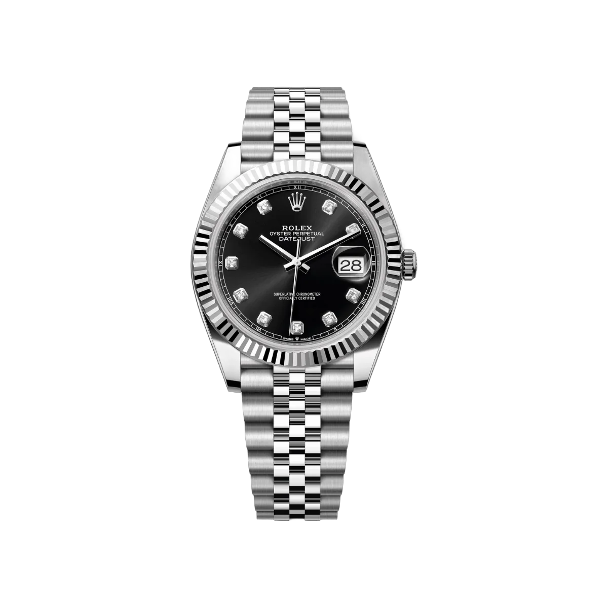 劳力士 Datejust m126334-0012 白金蚝钢 41 毫米黑色钻石表盘男士手表