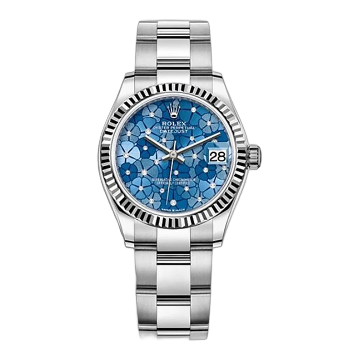 Rolex Datejust M278274-0035 Azflomdj Azzurro Blue Floral Motif Diamond-Set 31Mm Stainless Steel Ladies' Watch