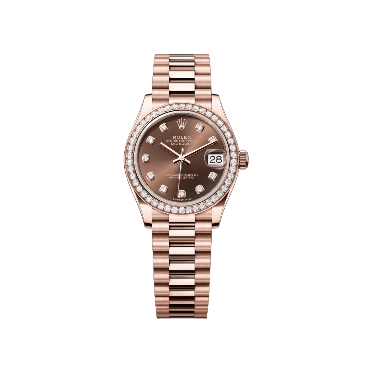 Rolex Datejust M278285RBR-0006 سوار بريزيدنت 31 مم مينا ذهب إيفروز ساعة نسائية