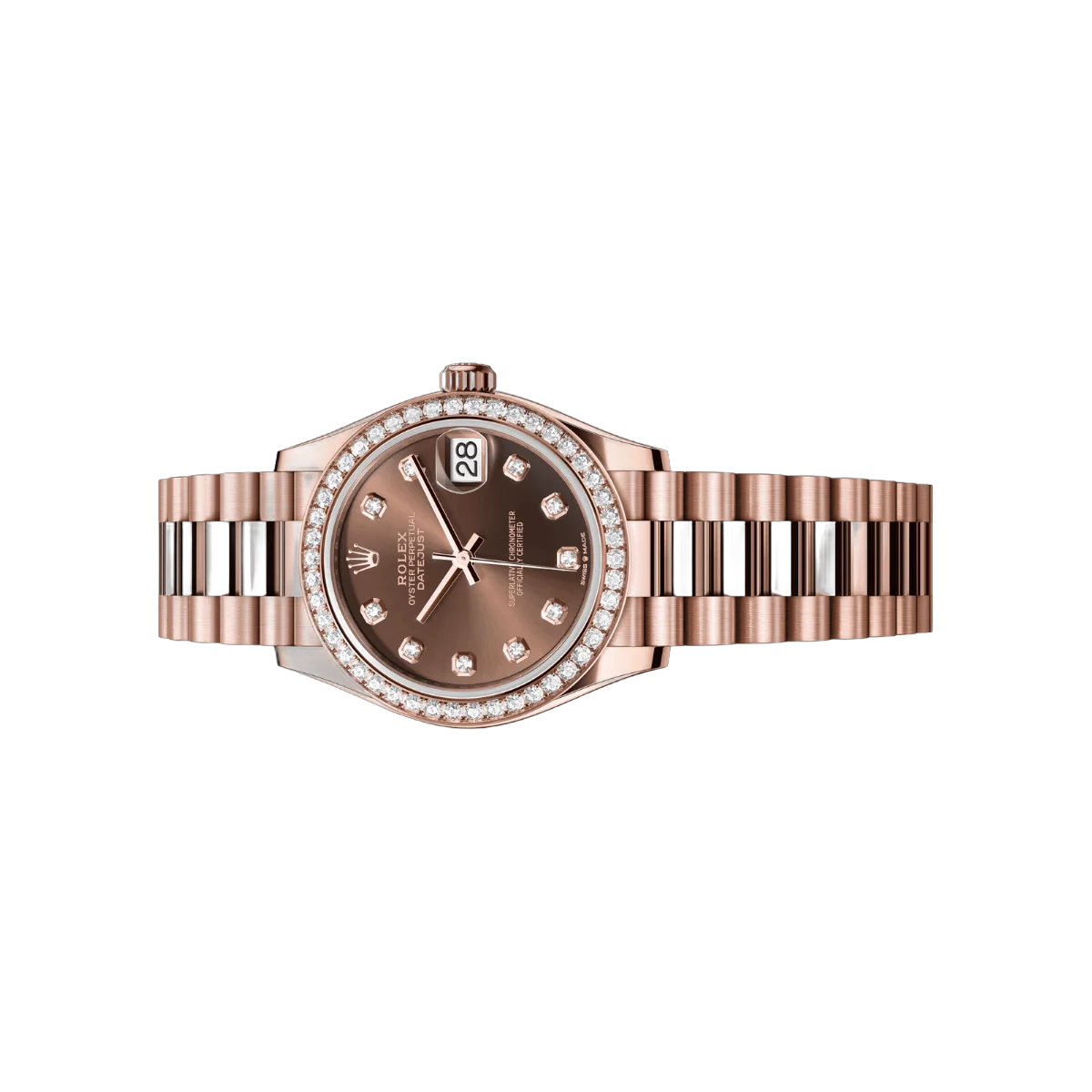Rolex Datejust M278285RBR-0006 سوار بريزيدنت 31 مم مينا ذهب إيفروز ساعة نسائية